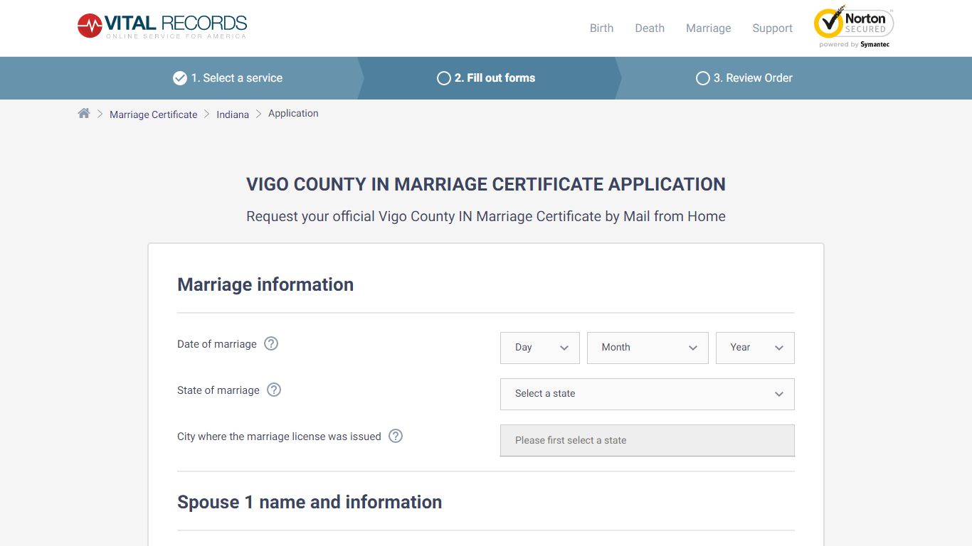 Vigo County IN Marriage Certificate Application - Vital Records Online