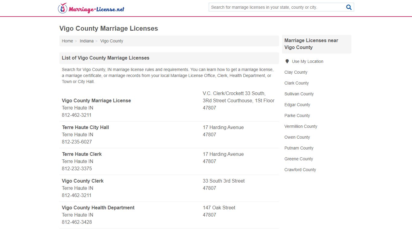 Vigo County Marriage Licenses