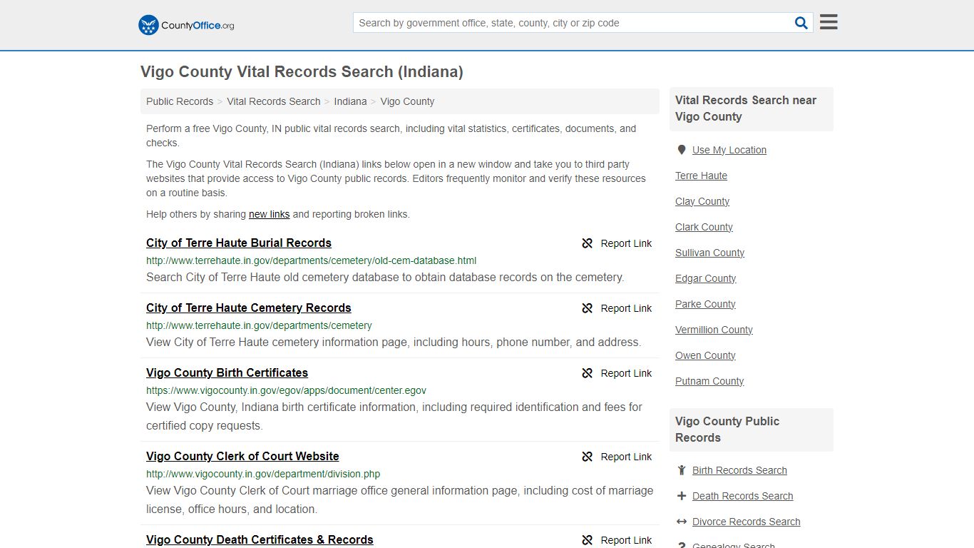 Vital Records Search - Vigo County, IN (Birth, Death, Marriage ...